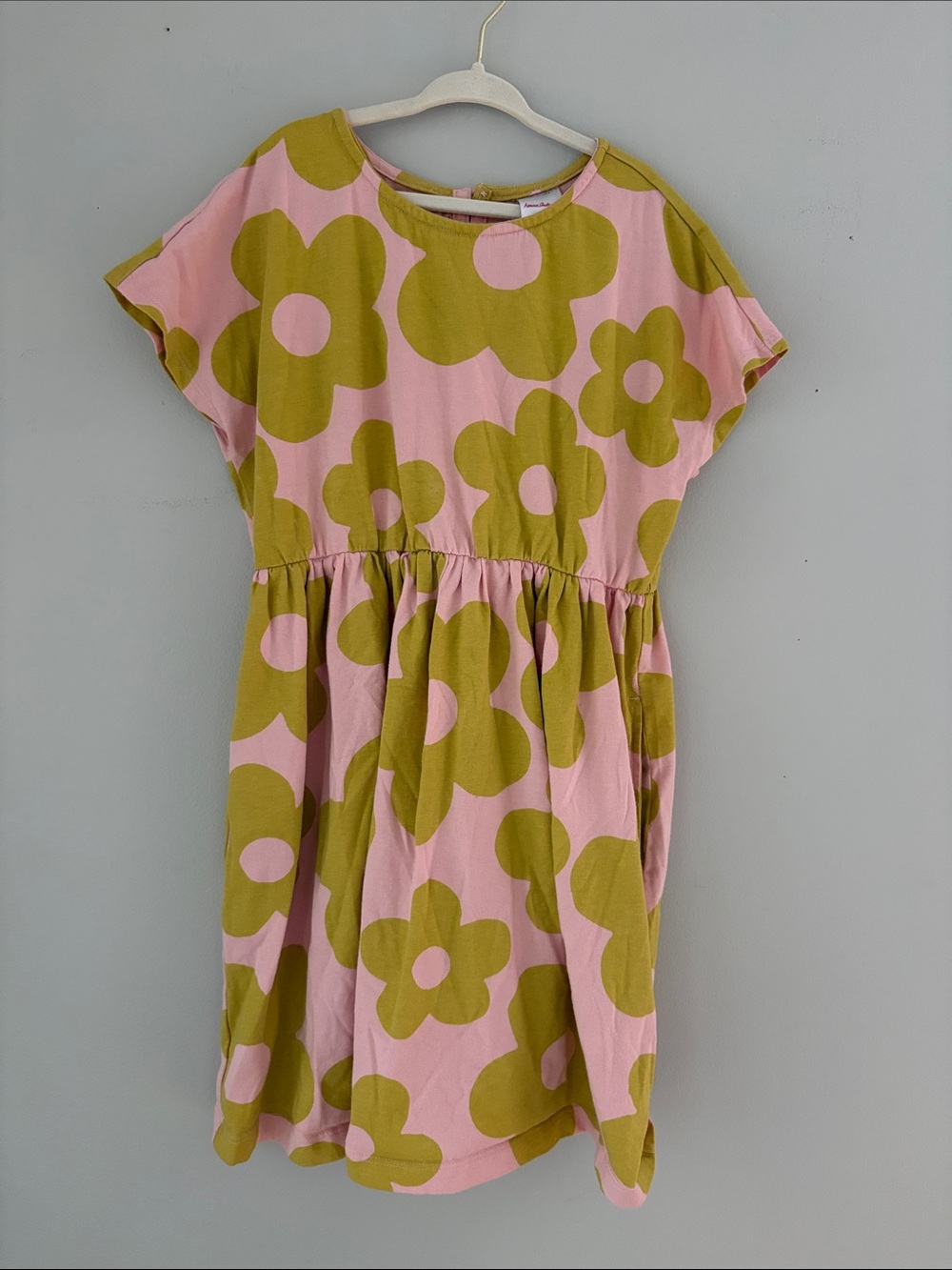 Hanna Andersson Pink Dress with Olive Flower Print